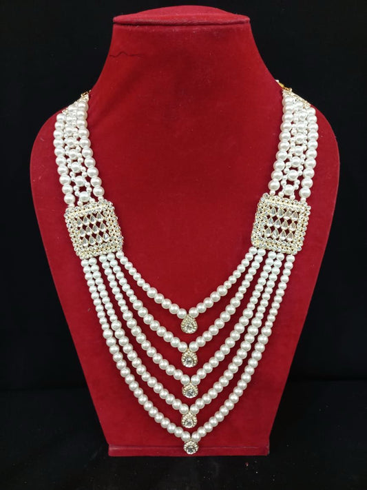 Alluring White Color Unique Design Beats And Stone Work Mala For Men