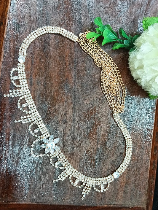 Charming American Diamond Stone Worked Gold Color Hip Chain