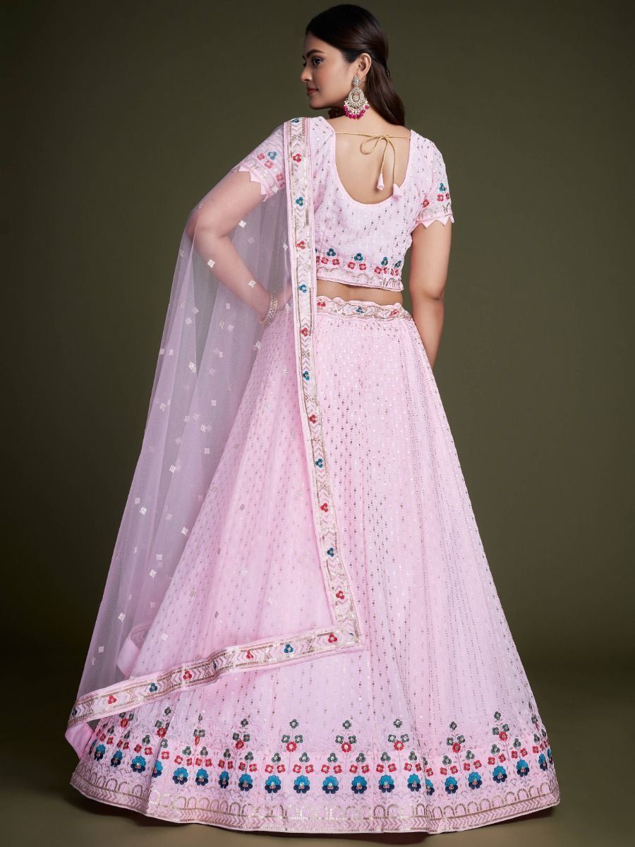 Pleasing Pink Color Georgette Sequins Work Lehenga In USA