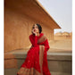 Attractive Red Color Designer Party Wear Georgette Embroidery Work Sequins Saree For Women