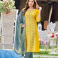 Beautiful Rayon Printed Hand work And Embroidery Work Yellow Colored Kurti With Dupatta Sets