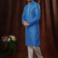 Gorgeous Blue Poly Cotton Kurta Pajama For Men