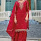 Magnificent Red Color Roman Silk Designer Sharara Suits With Fancy Dupatta