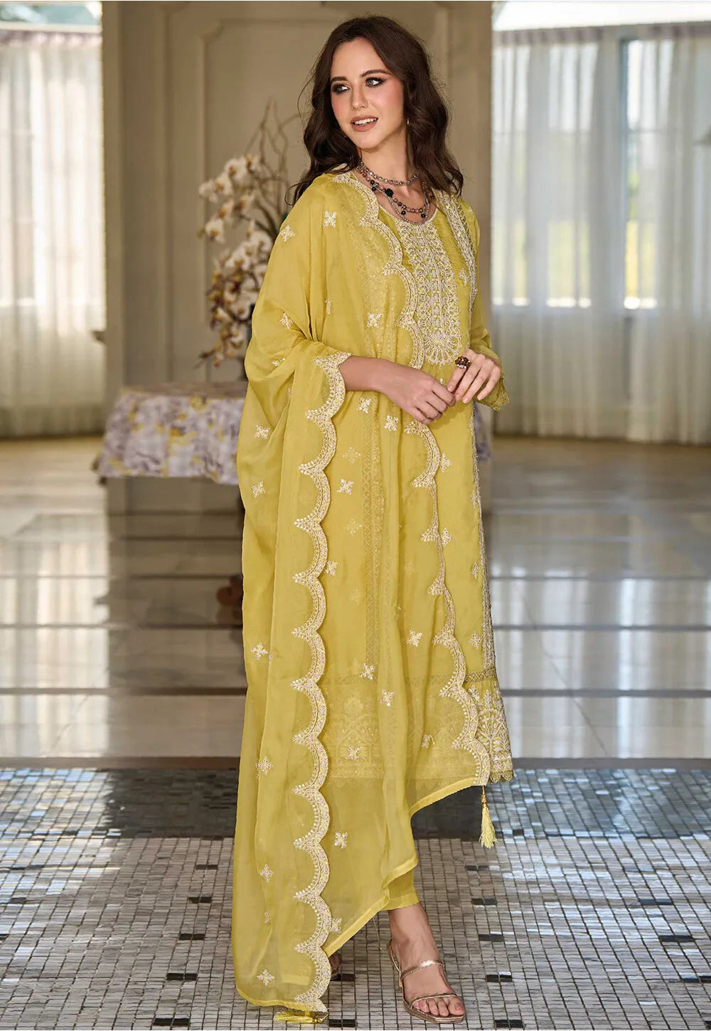  Yellow Color Soft Organza Salwar Suits Near Me