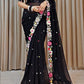 Elegant Black Colored Faux Georgette Party Wear Saree With Multicolor Sequins Work