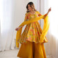 Charming Yellow Color Soft Roman Silk Kurti And Palazzo With Dupatta Set