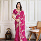 Trendy Rani Pink Embroidery And Bandhej Print Saree For Women