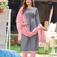 Elegant Grey Colored Hand Work And Embroidery Work Kurti With Dupatta Sets For Women