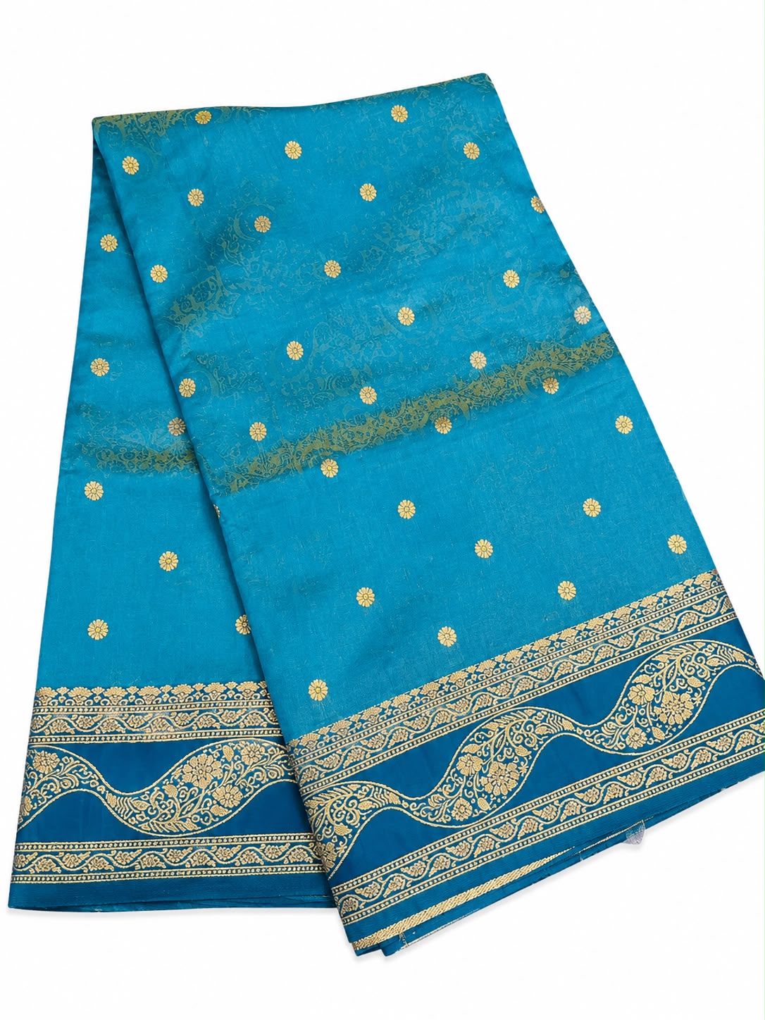 Appealing Teal Green Color Silk Cotton Saree With Zari Work For Women