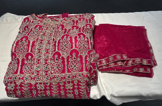 Amazing Pink Color Georgette With Embroidery And Mirror Work Anarkali Gown For Women