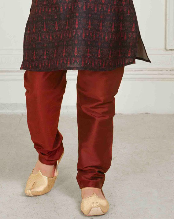 Maroon Colored Poly Cotton Kurta With Pajama Set For Kids In Gilbert