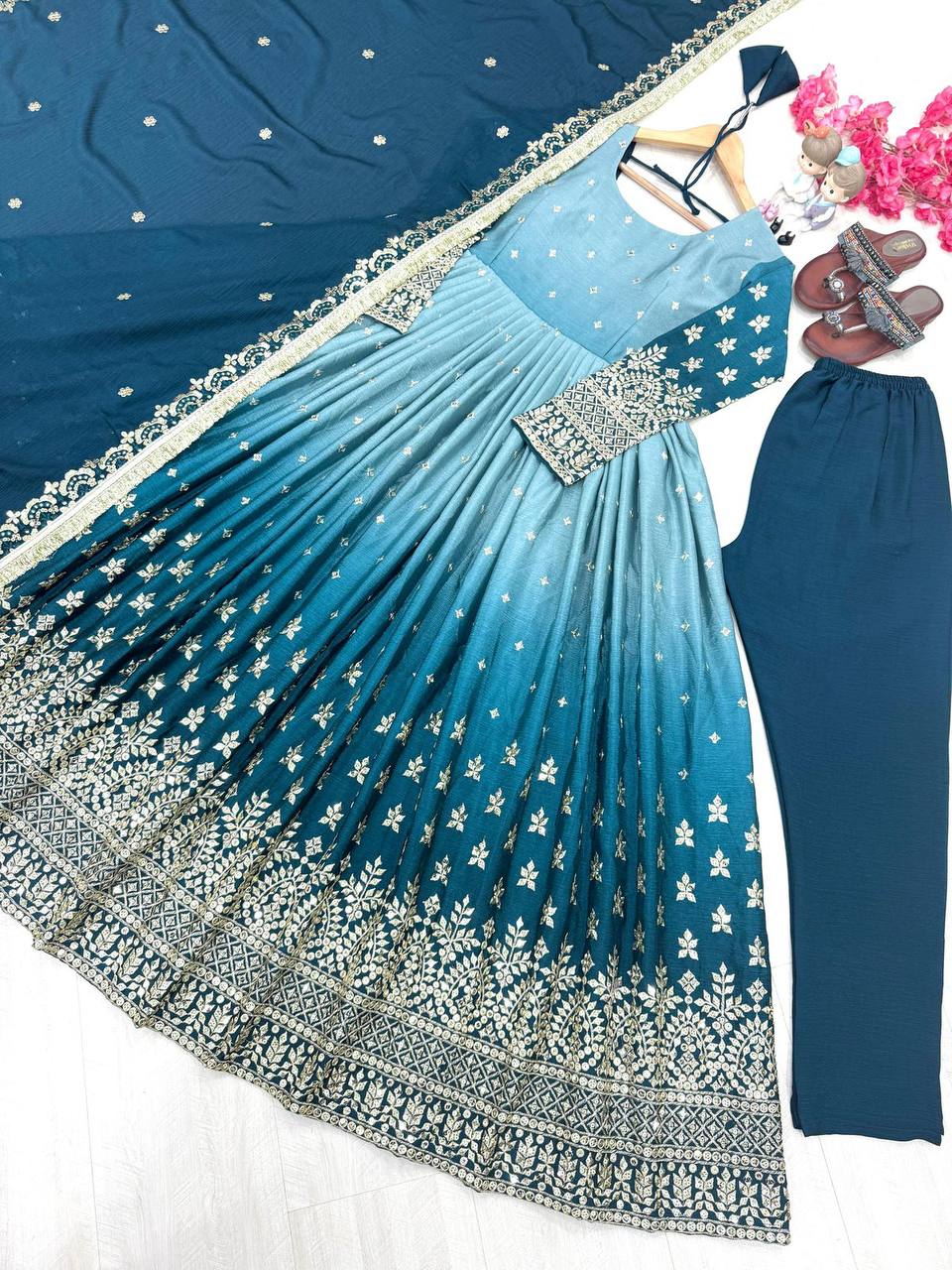 Heavy Pure Chinon Silk Kurti Suit With Embroidery Work In Prescott