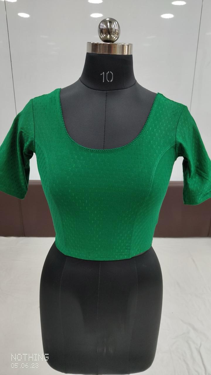 Graceful Green Color Cotton Dobby Stretchable Ready To Wear Blouse For Women