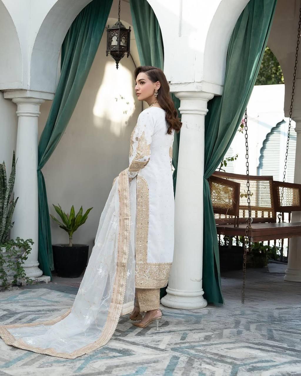 White Color Chinon Embroidery And Sequins Work Salwar Suits Near Me