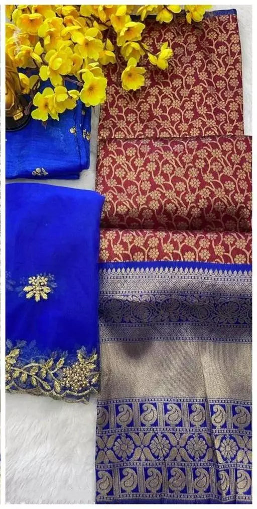  Blue Color Kanjeevaram Half Saree Silk Lehenga Choli Near Me