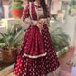 Appealing Maroon Colored Heavy Georgette Sequins And Embroidery Work Lehenga Cholis For Women