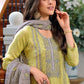  Olive Green Color Organza Embroidered Designer Salwar Suit in USA