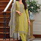 Exquisite Olive Green Color Organza Embroidered Designer Salwar Suit With Fancy Dupatta