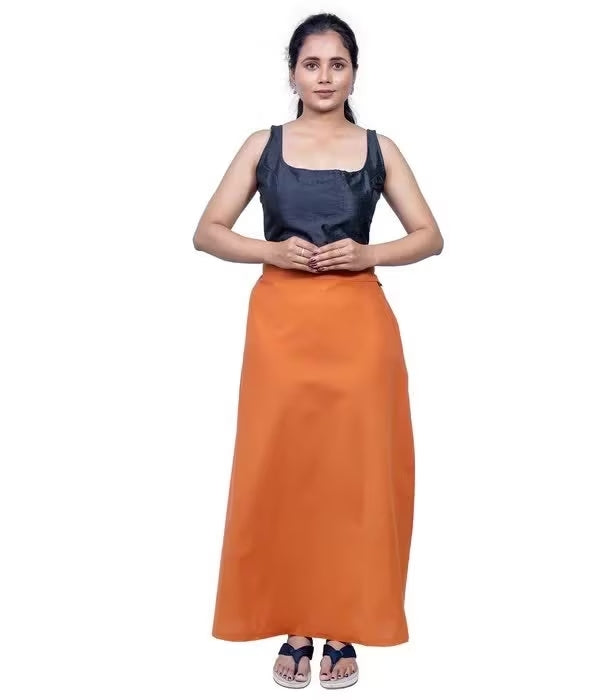 Attractive Orange Color Readymade Cotton Women's Petticoat For Saree