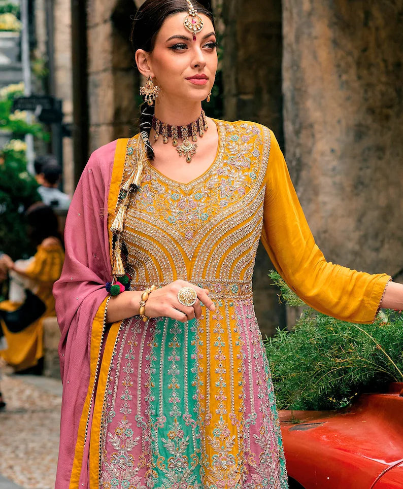 Multicolor Embroidered Chinon Chiffon Designer Pakistani Salwar Suit Near Me