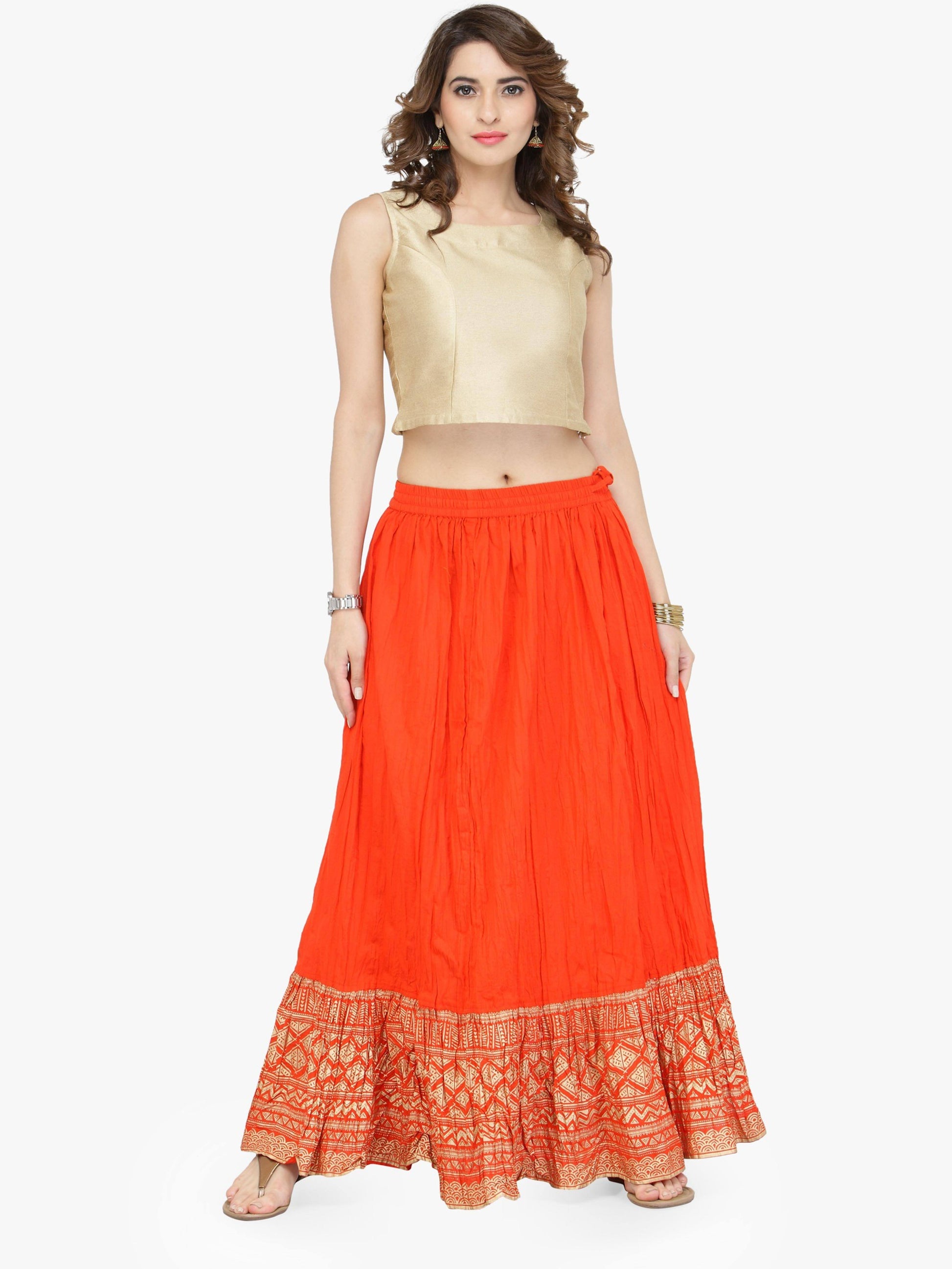 Beautiful Orange Cotton Printed Skirt For Women