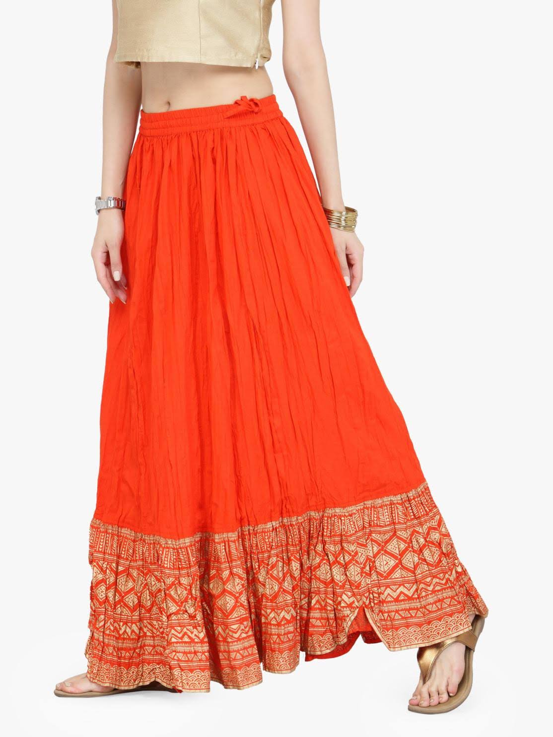 Beautiful Orange Cotton Printed Skirt For Women In USA