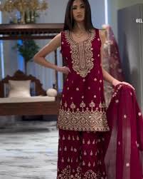 Maroon Color Sequins Heavy Work Sharara Suits With Dupatta In USA