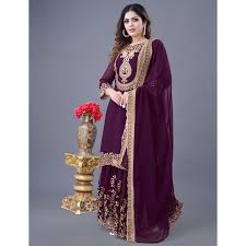 Purple Faux With Heavy Sequins Thread Work For Women Near Me