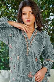 Amazing Gray Embroidery Work Salwar Suits For Women Near Me