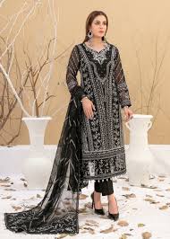 Attractive Black Colored Faux Georgette With Embroidery Work Salwar Suits For Women