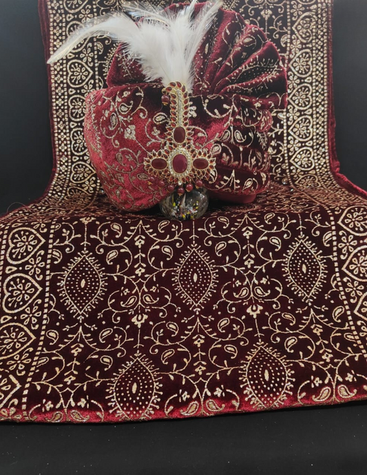Attractive Maroon Color Designer Stone And Beads Work Wedding Turban For Men