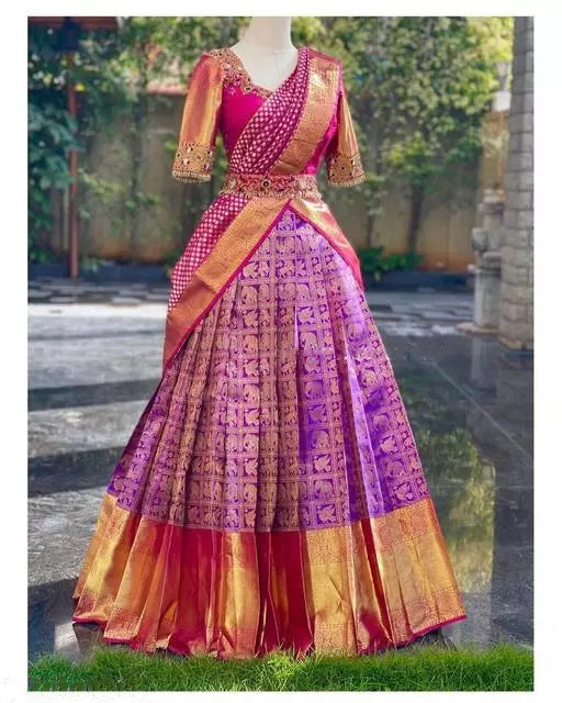 Half Saree Kanjeevaram Silk Lehenga Choli With Banarasi Silk Dupatta Near Me