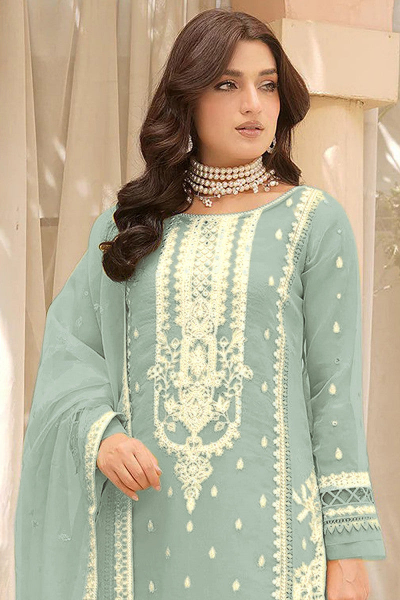 Elegant Mint Green Color Soft Organza Salwar Suits Near Me