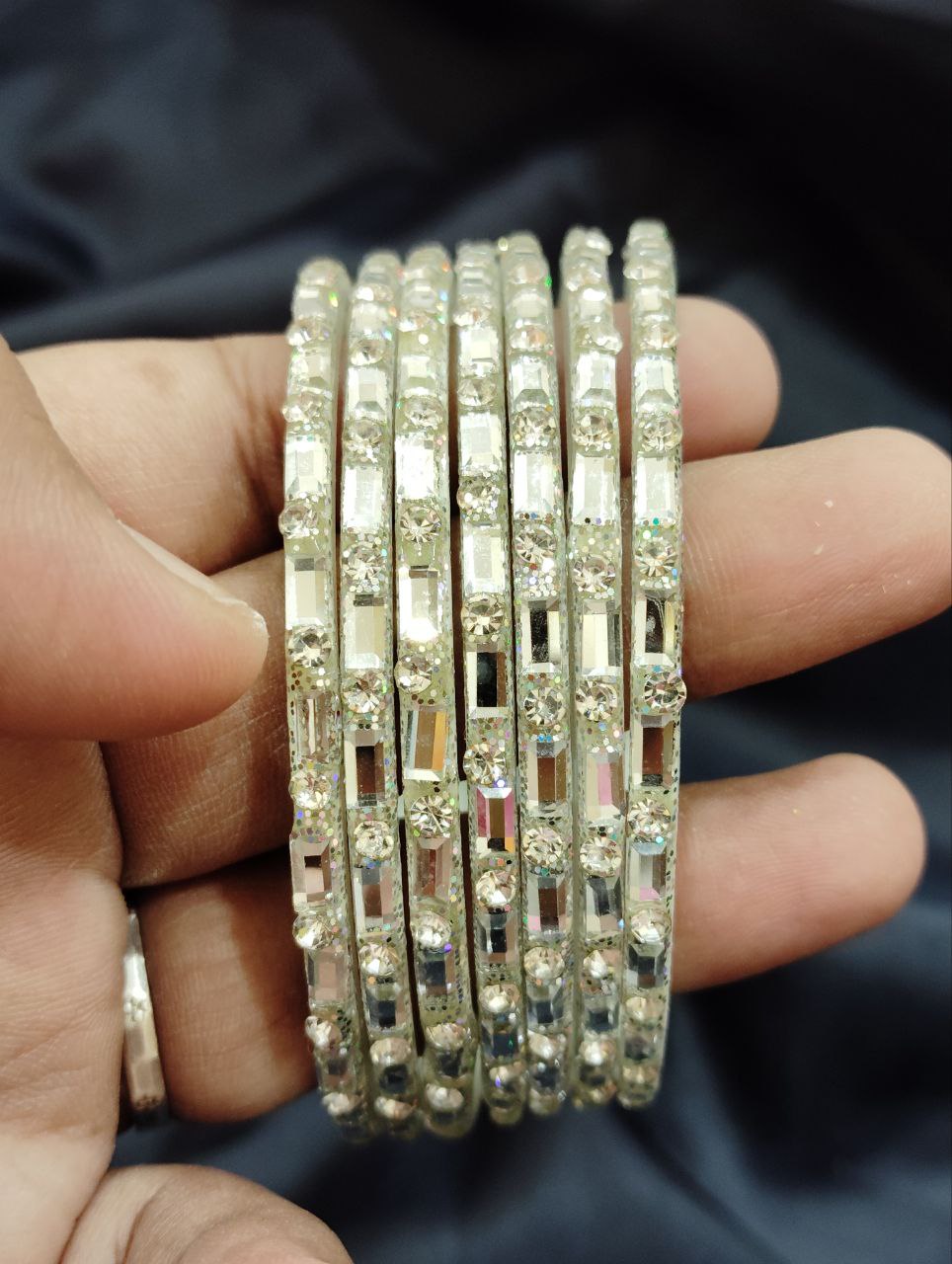 Attractive White Color Glass Bangles With Stones Near Me