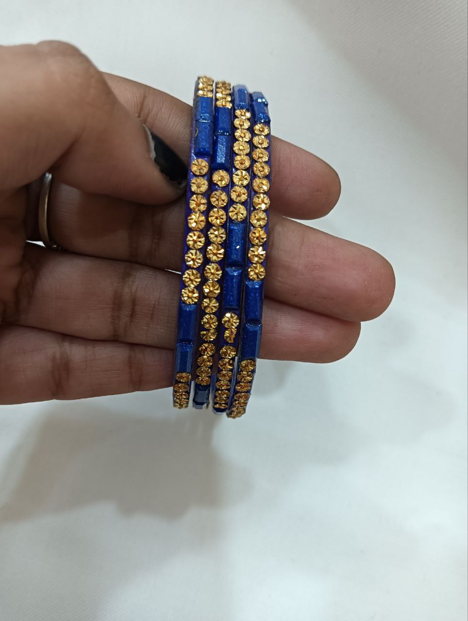 Beautiful Blue Color Stone Design Glass Bangles For Women