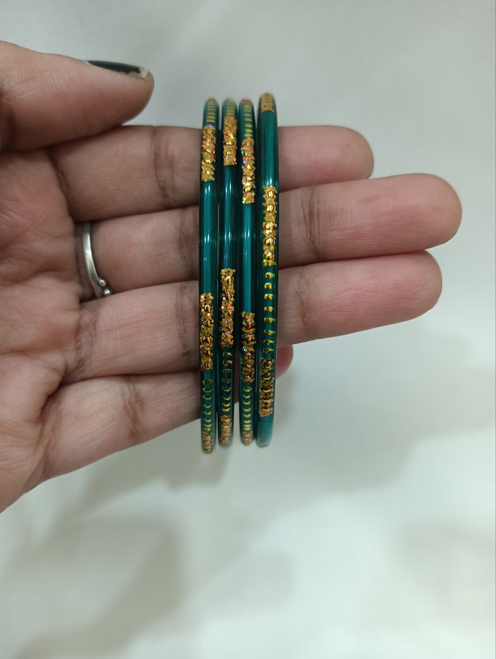 Elegant Teal Green Color Party Wear Glass Bangles For Women