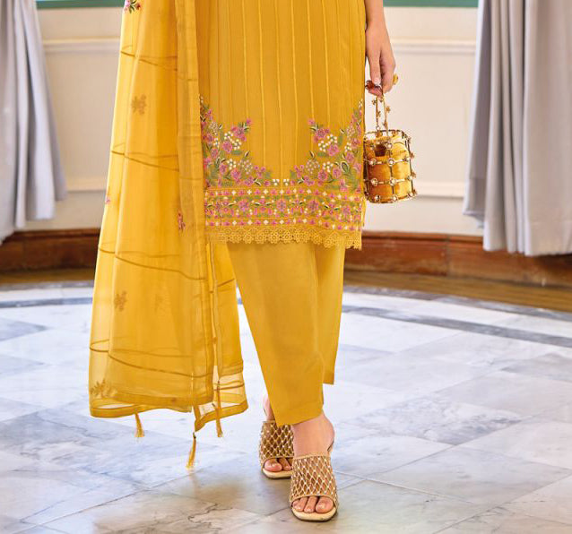  Party Wear Designer Kurti Suits With Mustard Yellow Color In USA