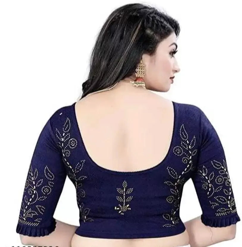 Gorgeous Navy Blue Color Ready To Wear Stretchable Blouse