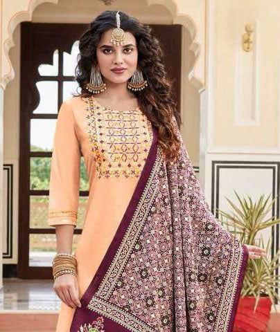 Dazzling Orange Colored Traditional Wear Salwar Suits With Dupatta