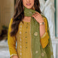 Yellow Color Handwork PartyWear Designer Organza Salwar Suits in USA