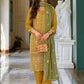 Fascinating Mustard Yellow Color Handwork PartyWear Designer Organza Salwar Suits With Dupatta