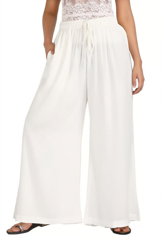 Appealing Rayon Ethnic Wear White Colored Palazzo Pant For Women