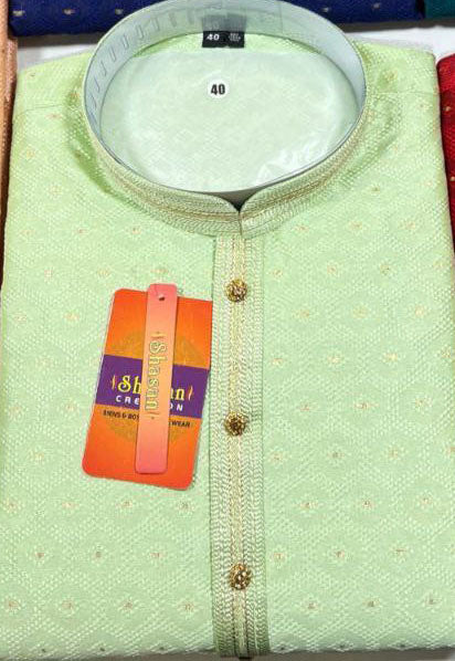 Alluring Light Green Colored Kurta And Pajama Set For Men