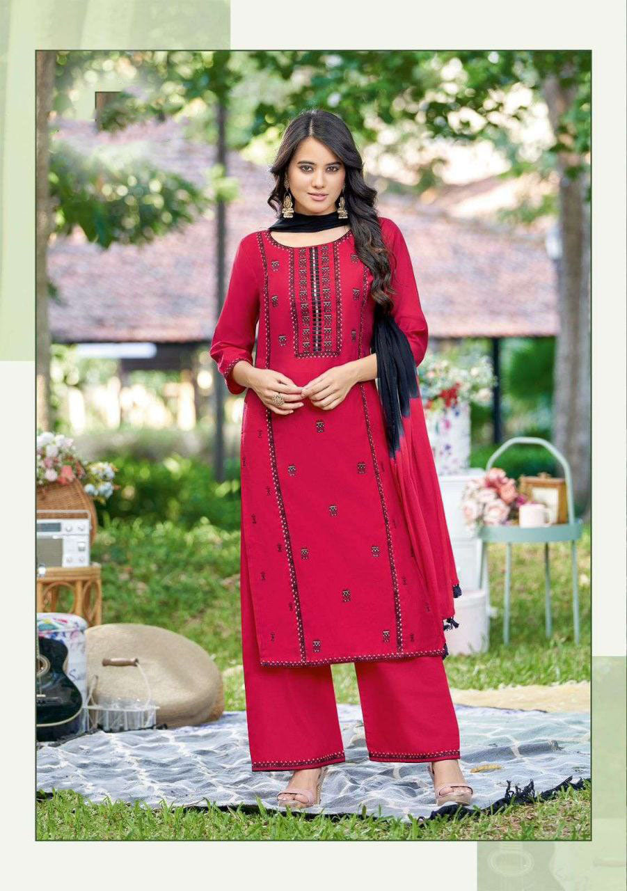 Dazzling Heavy Rayon Pink Colored Salwar Suits With Dupatta For Women