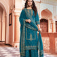 Attractive Teal Blue Colored Heavy Cotton Straight Kurti With Palazzo Suits For Women