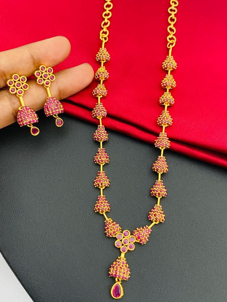 Appealing Antique AD Stoned Ruby Color Necklace Near Me