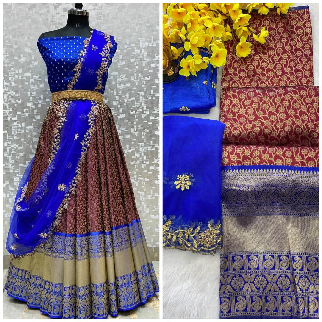 Kanjeevaram Half Saree Silk Lehenga Choli With Flower Butti And Zari Work in Seligman