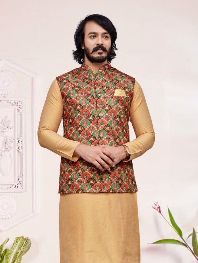 Dazzling Cream And Peach Fancy Kurta Near Me