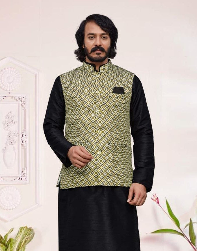 Appealing Black Color Silk Kurta  Near Me