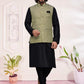 Appealing Black Color Silk Kurta Jacket With Cotton Pajama Set